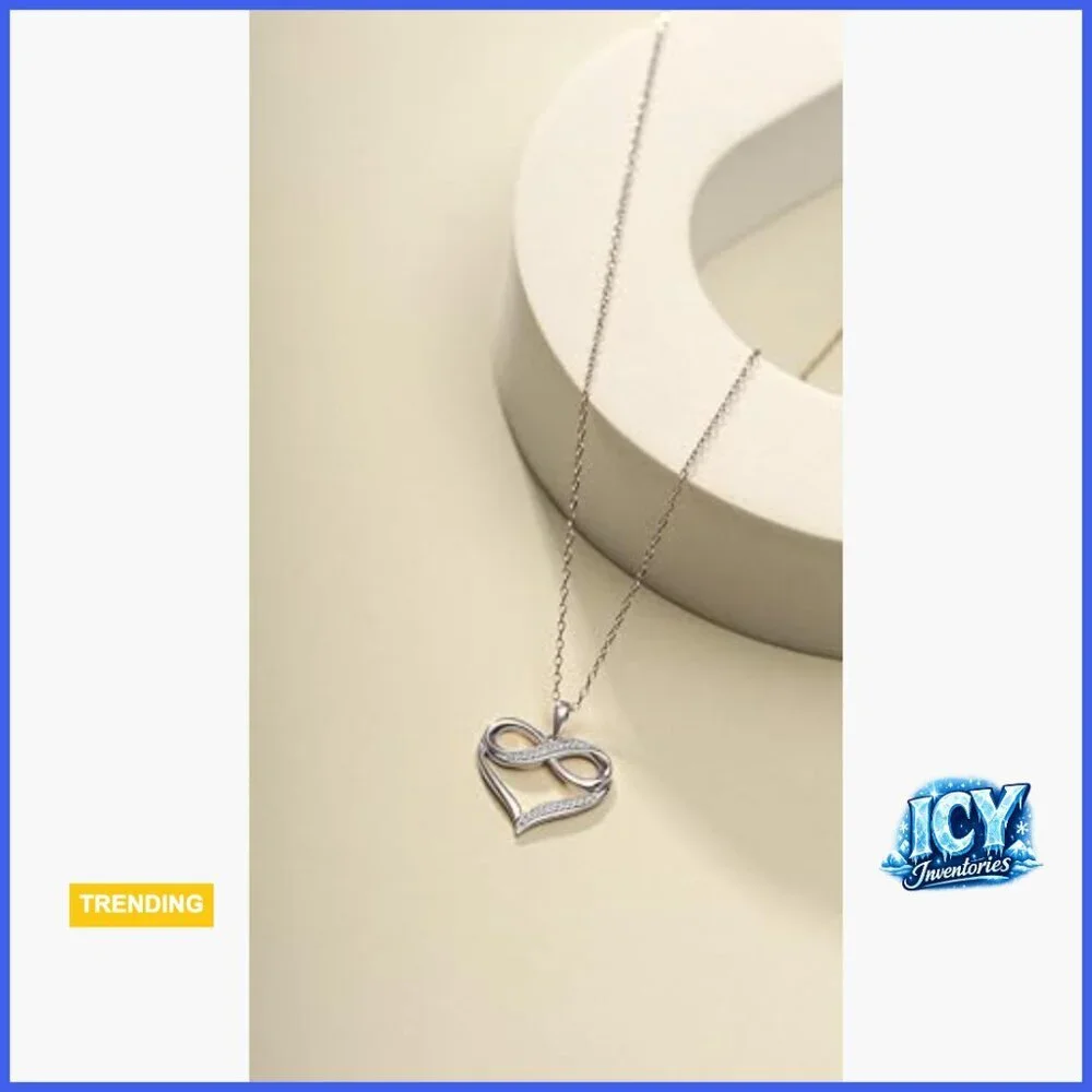10K Gold Natural Diamond Infinity Heart Pendant Necklace
